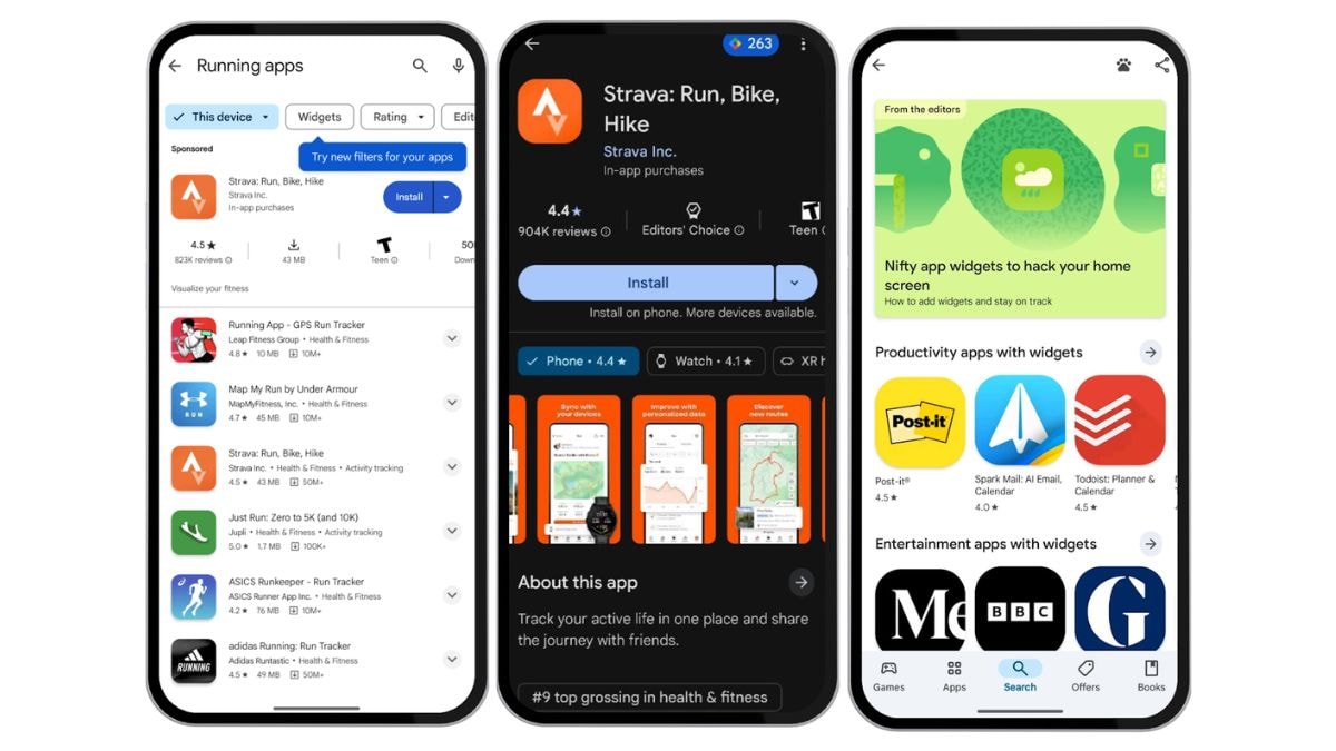 Google Play Store को विजेट पेज, सर्च फ़िल्टर और आसान विजेट डिस्कवरी के लिए अधिक सुविधाएँ मिलती हैं
