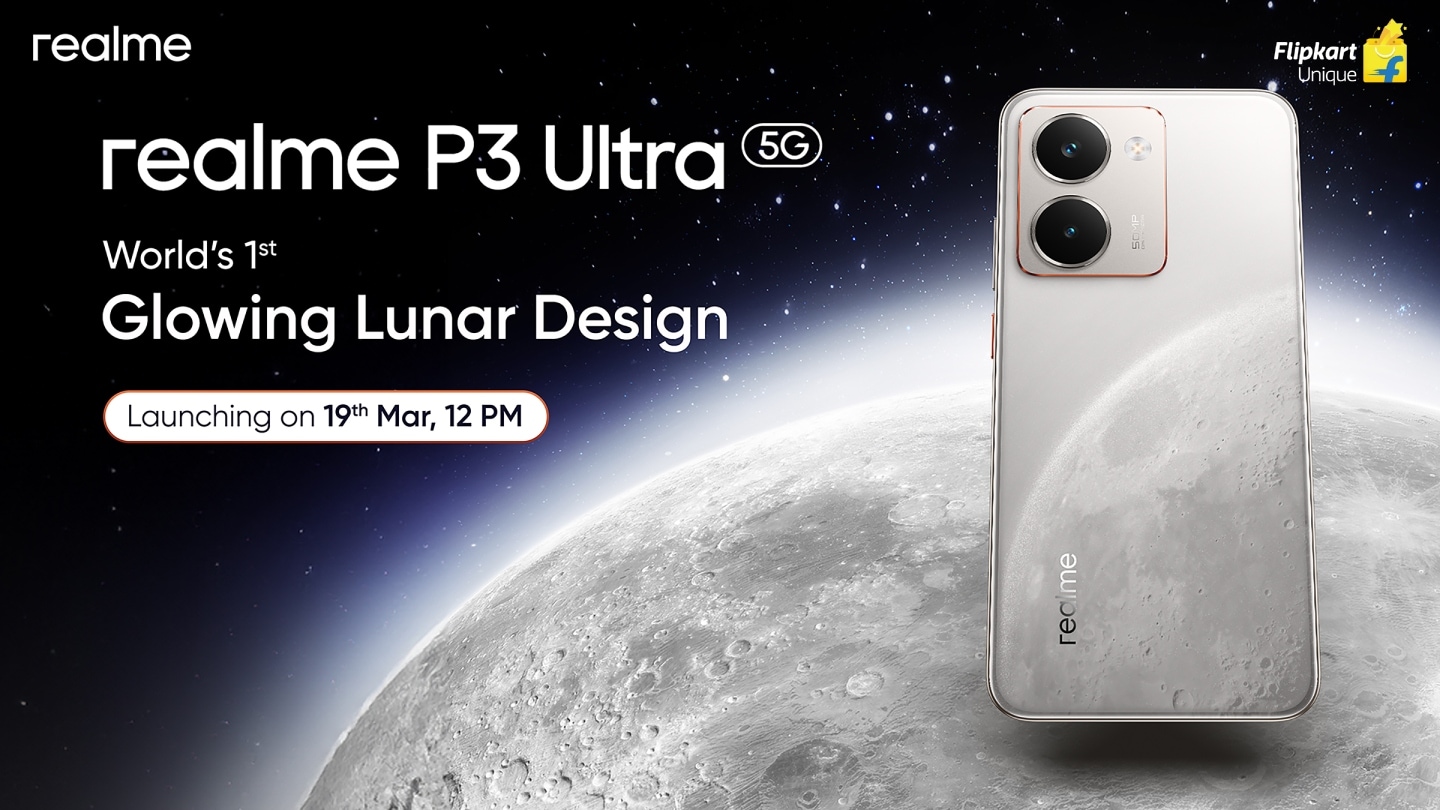 Realme P3 Ultra 5G को ग्लो-इन-द-डार्क चंद्र डिजाइन, दो रंग विकल्प प्राप्त करने के लिए छेड़ा गया